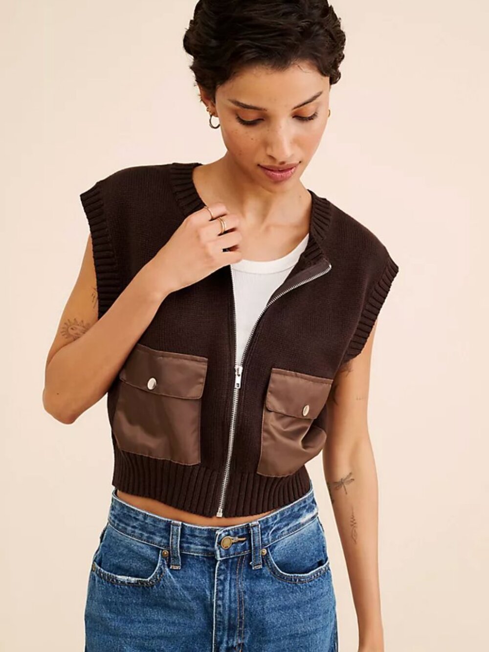 Anthropologie Dot & Lu Cropped Utility Vest Plus Size 1X Cargo Layer